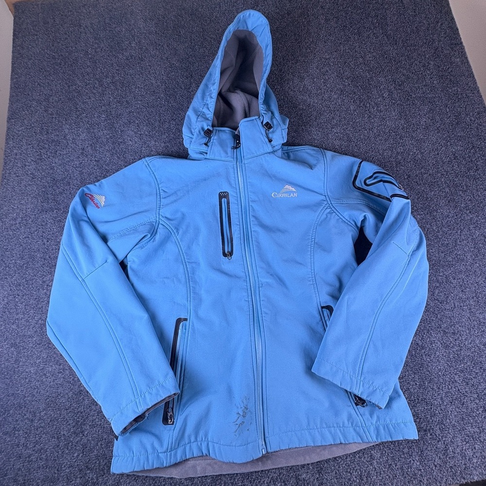 Cikrilan Softshell Jacket Womens 2XL Blue Fleece Lined Detachable Hood Full Zip